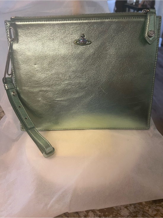 Vivienne Westwood Handbags - Vivienne Westwood Metallic Mint Green Wristlet Clutch